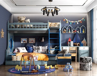 现代蓝色儿童卧室