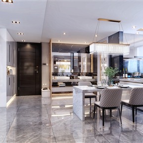 轻奢 餐厅 黑白灰客餐厅厨房门厅