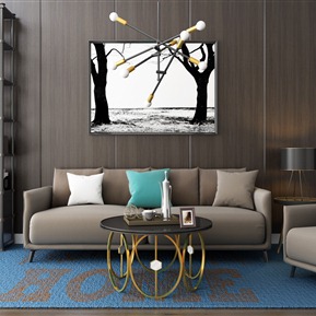 现代 沙发茶几组合 沙发茶几灯装饰画组合