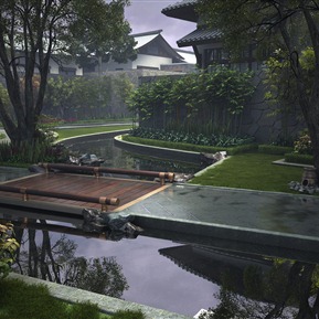 新中式 园林景观 江南小景