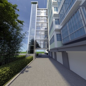 现代 住宅楼 六层楼小区户外电梯