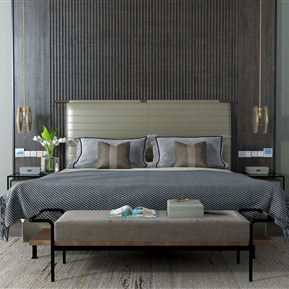 新中式 背景双人床  床组合