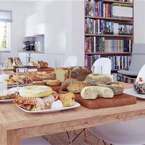 现代 食物 餐厅 餐桌 面包组合