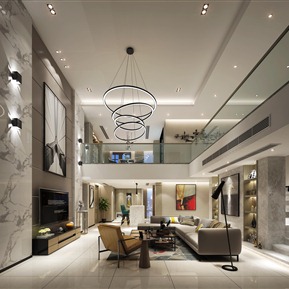 现代 复式客厅 中空复式