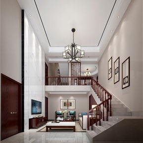 新中式 复式客厅 客餐厅