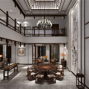 新中式 餐厅 客厅餐厅别墅