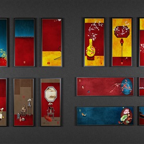 新中式 装饰画 心挂画组合