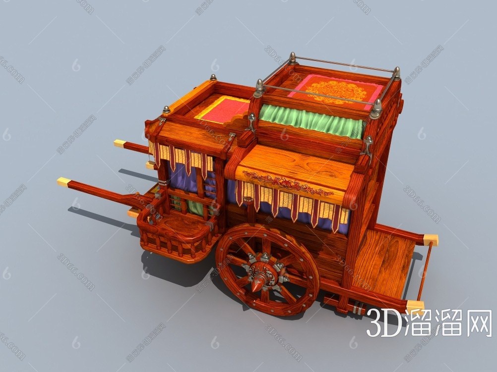 中式木質馬車3d模型下載