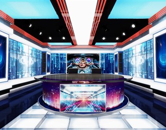 现代演播室效果图3d模型下载