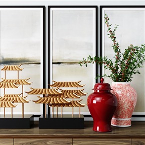 新中式 花瓶 金属屋檐软装饰品