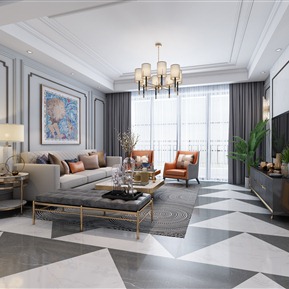 轻奢 客餐厅 客厅餐厅 沙发茶几组合 金属吊灯壁灯 餐桌椅组合