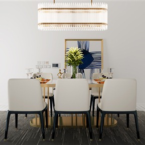 现代 餐桌椅组合 餐桌水晶吊灯组合