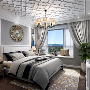 美式 卧室 卧室吊灯床摆件