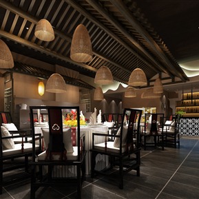 中式 餐厅 餐饮店大厅入门前厅