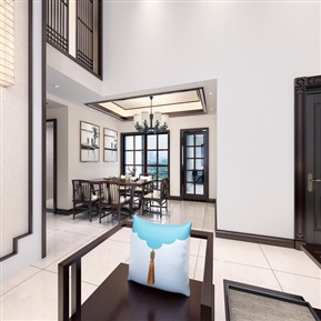 新中式 复式客厅 别墅全景