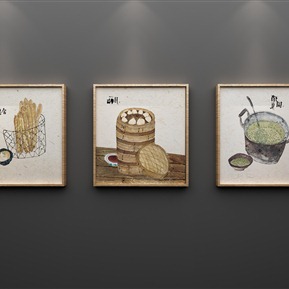 新中式 装饰画 餐厅三联画