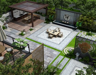 新中式别墅庭院鸟瞰图