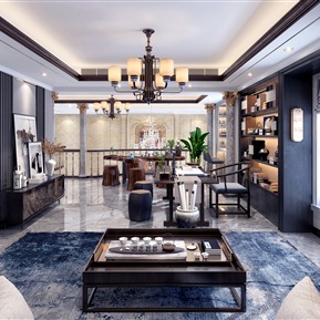 新中式 休闲区 别墅休闲娱乐区