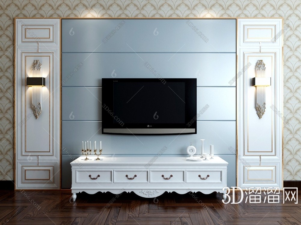 欧式硬包电视墙3d模型下载