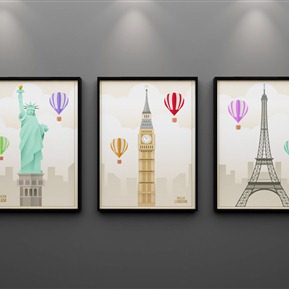 北欧 建筑画 装饰画建筑艺术画简约三联画客厅无框画