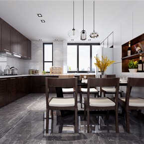 现代 餐厅 客餐厅 厨房