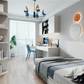 现代 卧室 次卧室书房