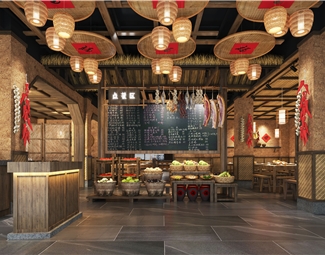 新中式新中式餐饮大厅