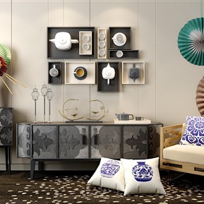 新中式 玄关柜 椅子