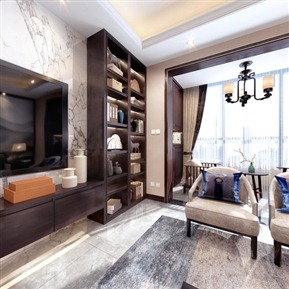 新中式 客厅 门厅厨房餐厅