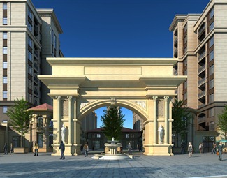 欧式小区大门外观3d模型下载-3d溜溜网