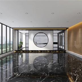 新中式 门厅 枯山水门厅 景观 树枝 干树枝 石头