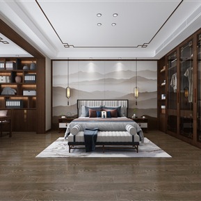 新中式 卧室 主卧 书房 厨房