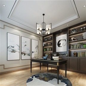 新中式 书房 卧室书房
