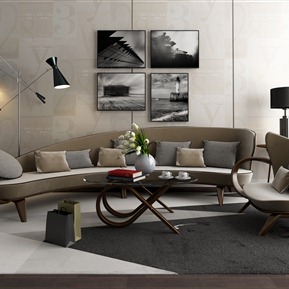 现代 沙发茶几组合 沙发茶几灯装饰画组合