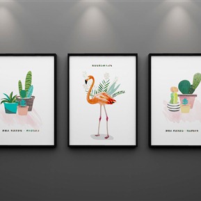 北欧 植物画 清新植物火烈鸟三联装饰画