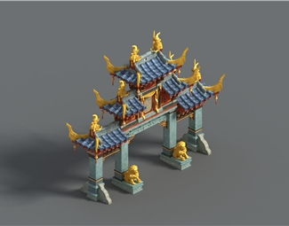 中式卡通古代建筑