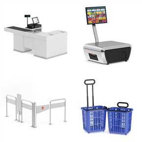 现代 收银机 超市 收银台 护栏 拉车