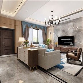 简欧 客厅 别墅 客餐厅厨房