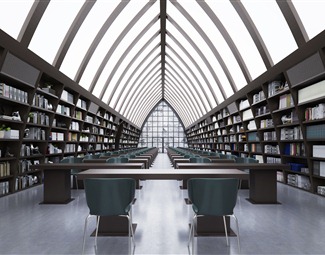 现代图书馆书桌椅