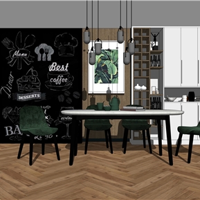 北欧 餐桌椅组合 餐桌椅 吊灯 挂画