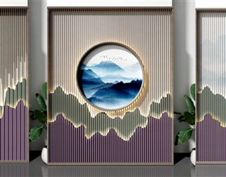 新中式 背景墙 山水背景墙组合