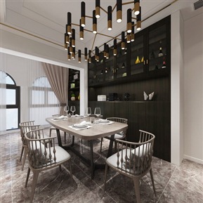 现代 客餐厅 挑空 客餐厅全景