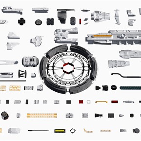 现代 机械零件 未来科幻飞船组件零部件