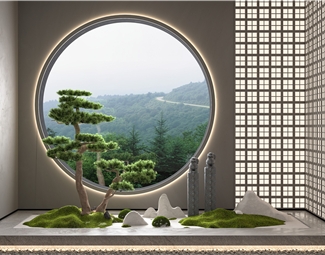 新中式室内景观植物造景3d模型下载-3d溜溜网