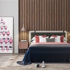 现代 背景双人床