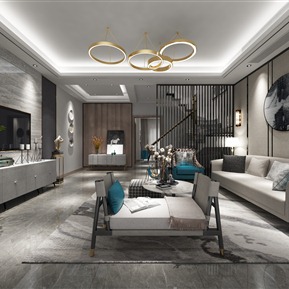 现代 客餐厅 黑白灰