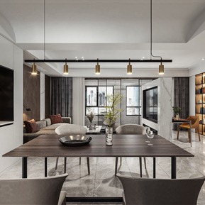 现代 客餐厅 客厅餐厅 转角沙发