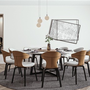 现代 餐桌椅组合 餐桌椅吊灯组合