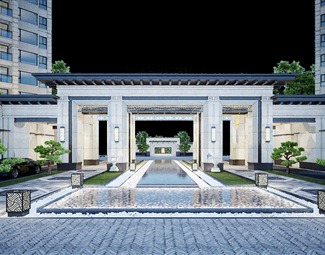 新中式小区大门效果图