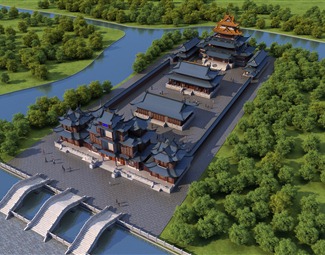 中式中式建筑鸟瞰